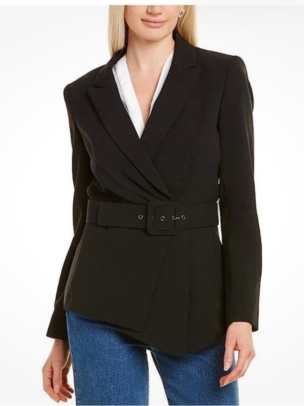 Tahari Black Belted Wrap Blazer Jacket